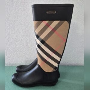 Burberry Rain Boots Nova Check Plaid Knee High Wellies Size 38 US 7